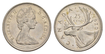 Канада 25 центов 1970 Елизавета II (1952-2022), олень KM 62b никель 4631-613