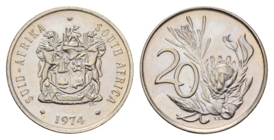 ЮАР 20 центов 1974 KM 86 никель UNC 4678-236