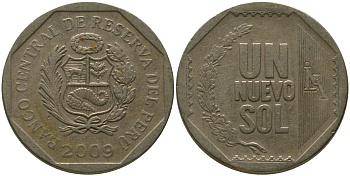 Перу 1 соль 2009 LIMA KM 308.4, Schon 107 медь цинк никель 4543-431