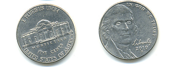 США 5 ЦЕНТОВ 2010 P ДЖЕФФЕРСОН KM 381 медно-никель 86-655