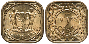 Суринам 5 центов 1966 KM 12.1 никель-латунь UNC 4118-611