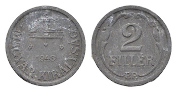 Венгрия 2 филлера 1943 BP KM 519 цинк 4665-532