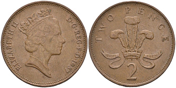 Великобритания 2 пенса 1987 Елизавета II (1952-2022) KM 936, Spink 4376 (C3) бронза 4116-743