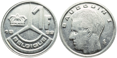 Бельгия 1 франк 1989 Belgique, Бодуэн I (1951-1993) KM 170 железо плакированное никелем 4392-863