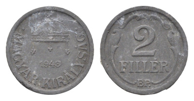 Венгрия 2 филлера 1943 BP KM 519 цинк 4665-532