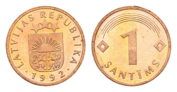Латвия 1 сантим 1992 KM 15 сталь плакированная медью UNC 4689-814