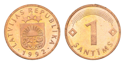 Латвия 1 сантим 1992 KM 15 сталь плакированная медью UNC 4689-814