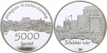 Венгрия 5000 форинтов 2008 серия венгерские крепости, замок в Сиклош, тираж 10000 экземпляров KM 807 серебро PROOF 1077-9-34