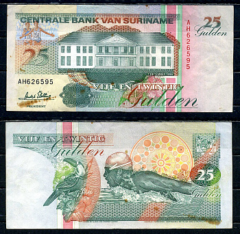 Суринам 25 гульденов 1996 Pick 138 c бумага 6294-23-2-2