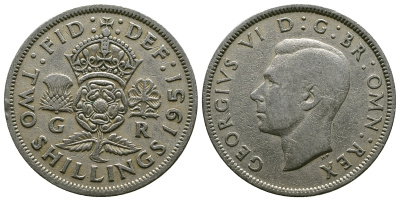 Великобритания 2 шиллинга (флорин) 1951 Георг VI (1936-1952) KM 878, Spink 4107 медно-никель 4607-725