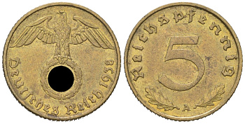 Германия 5 рейхспфеннигов 1938 A KM 91, J. 363 алюминиевая бронза 3955-1267