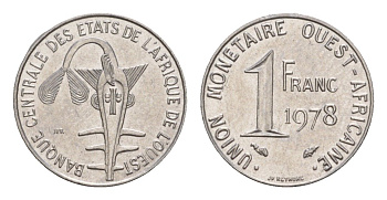 Западная Африка (BCEAO) 1 франк 1978 KM 8 нержавеющая сталь UNC 4655-764