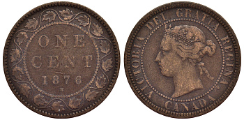 Канада 1 цент 1876 H, Виктория (1837-1901) KM 7 бронза 1521-141