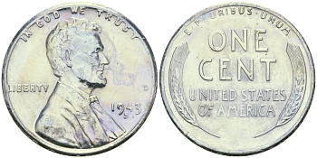 США 1 цент 1943 S (Сан-Франциско), Авраам Линкольн KM 132 a сталь плакированная цинком 96-1218
