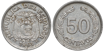 Эквадор 50 сентаво 1963 KM 81 сталь плакированная никелем 4606-511