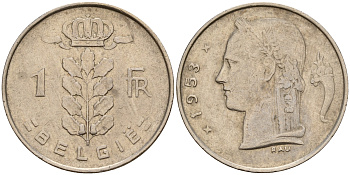 Бельгия 1 франк 1953 Belgie KM 143.1 медно-никель    4187-124