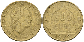 Италия 200 лир 1979 R, шестерня KM 105 алюминиевая бронза 85-447