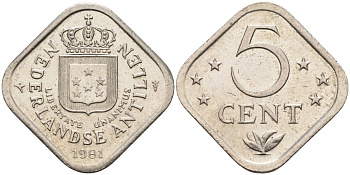 Нидерландские Антилы 5 центов 1981 Беатрикс (1980-2013) KM 13 медно-никель 4586-742