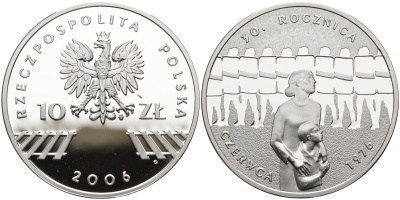 Польша 10 злотых 2006 MW, 30 лет акциям протеста в июне 1976 года KM 598 серебро PROOF 1085-1-33