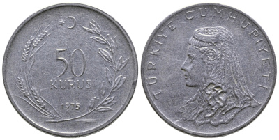 Турция 50 курушей 1975 Анатолийская невеста KM 899 нержавеющая сталь 84-1243