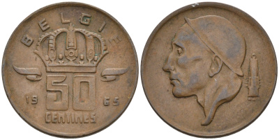 БЕЛЬГИЯ 50 САНТИМОВ 1965 BELGIE KM 149.1 бронза 4564-154