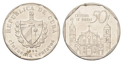 Куба 50 сентаво 1994 площадь в Тринидаде KM?577.2, JMA?MC21, Schoen?715 сталь плакированная никелем 4675-226