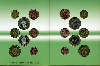 Сербия набор из 8 монет 2005 европробники, в оригинальном картонном буклете, тираж 7000 экз. 00-00