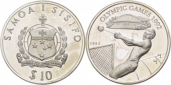 Самоа 10 тала 1992 XXV Олимпийские игры в Барселоне 1992 года, метание молота KM 86 серебро PROOF 04-136-22