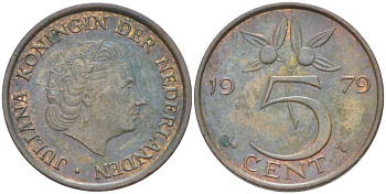 Нидерланды 5 центов 1979 Юлиана (1948-1980) KM 181 бронза 213-1153