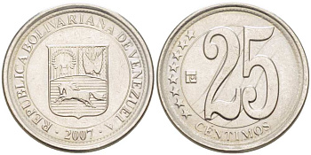 ВЕНЕСУЭЛА 25 СЕНТИМО 2007 KM 91 сталь плакированная никелем 217-746