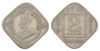 Британская Индия 2 анны 1929 Георг V (1910-1936) KM 516 медно-никель 4632-725