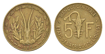 Западная Африка (BCEAO) 5 франков 1985 KM 2a медь алюминий никель 4655-816
