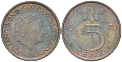 Нидерланды 5 центов 1979 Юлиана (1948-1980) KM 181 бронза 213-1153
