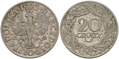 Польша 20 грошей 1923 Y 12 никель 4156-857