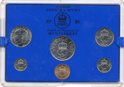 Швеция набор монетного двора из 6 монет 1981 в пластике, Карл XVI Густав (1973- ) KM MS19 UNC 7-5-7-183