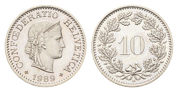 Швейцария 10 раппенов 1989 B KM 27 медно-никель 4705-866