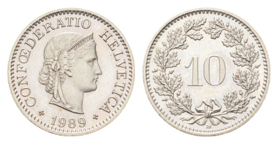 Швейцария 10 раппенов 1989 B KM 27 медно-никель 4705-866