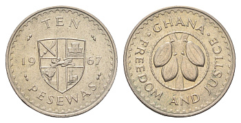 Гана 10 песев 1967 KM 16 медно-никель UNC 4666-546