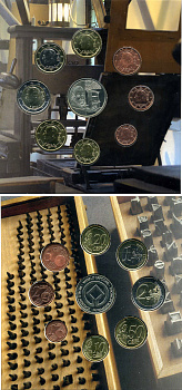 Бельгия евронабор из 8 монет + жетон 2012 музей Плантена - Моретуса в Антверпене, 1, 2, 5, 10, 20, 50 евроцентов, 1, 2 евро, запайка, буклет BUNC 4-5-3-22