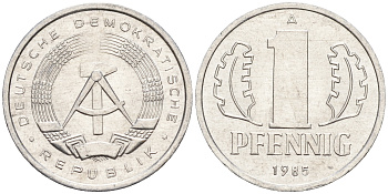 ГДР 1 пфенниг 1985 А KM 8.2 алюминий    4160-1155