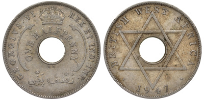 Британская Западная Африка 1/2 пенни 1947 KN, Георг VI KM 18 медно-никель 25-2233