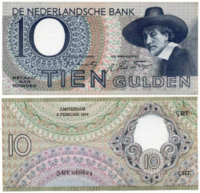 НИДЕРЛАНДЫ 10 ГУЛЬДЕНОВ 1944 3 февраля 1944 Pick 56 бумага аUNC 00-00