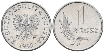 Польша 1 грош 1949 год тип KM 39 алюминий  UNC  4596-123
