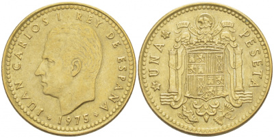 Испания 1 песета 1975 (80) Хуан Карлос I (1975-2014) KM 806 алюминиевая бронза 87-1515