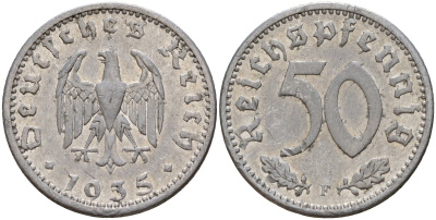 Германия 50 рейхспфеннигов 1935 F KM 87, J. 368 алюминий 4161-247