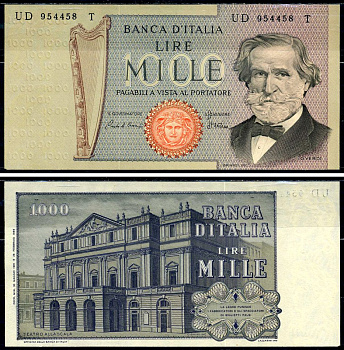Италия 1000 лир 1981 Джузеппе Верди, Милан Ла Скала Pick 101h бумага UNC (пресс) 2195-16-2-2