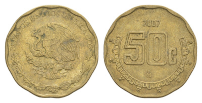Мексика 50 сентаво 2007 KM 549 алюминиевая бронза 4644-664