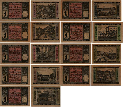 БЕРЛИН НАБОР ИЗ 9 БАНКНОТ ПО 2 МАРКИ 1922 НОТГЕЛЬД, 1 МАРТА 1922, (1830, 1838, 1861, 1869, 1877, 1882, 1899, 1900, 1918) Grabowski 92.3 бумага 6318-45-2-1