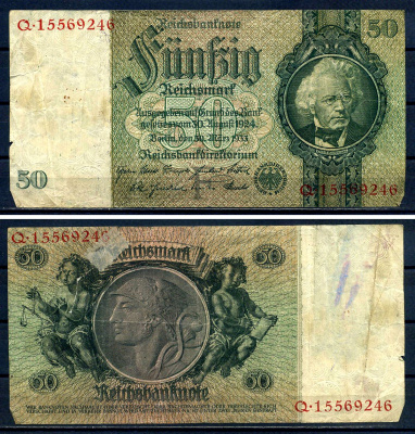 Германия 50 рейхсмарк 1933 Pick 182 a бумага 8518-17-1-1