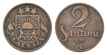 Латвия 2 сантима 1926 KM 2 бронза 4689-918